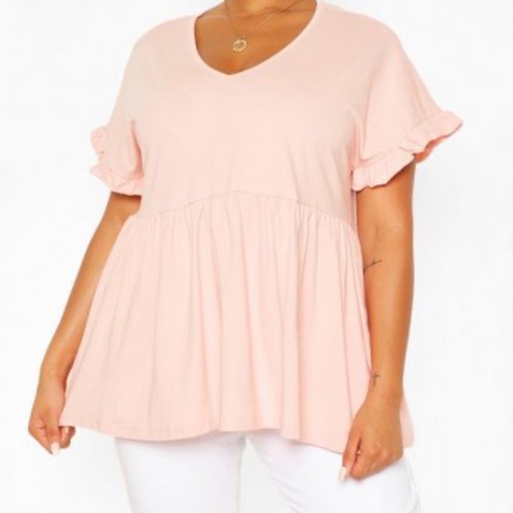 Boohoo Oversized Ruffle Sleeve Babydoll Top Size 12